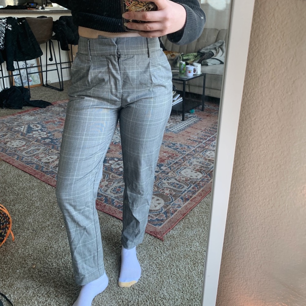 lucky brand high waisted plaid trousers